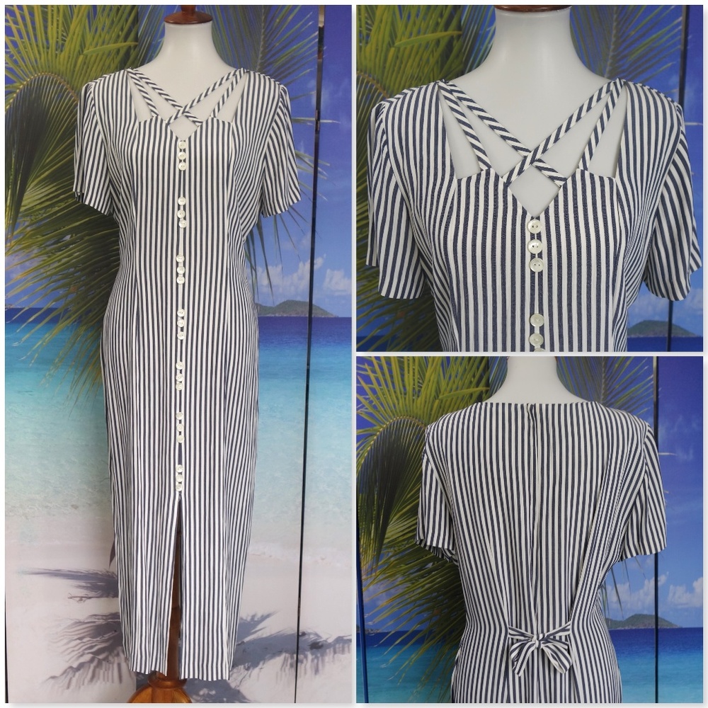 Vintage Dawn Joy Navy Striped Spring Dress